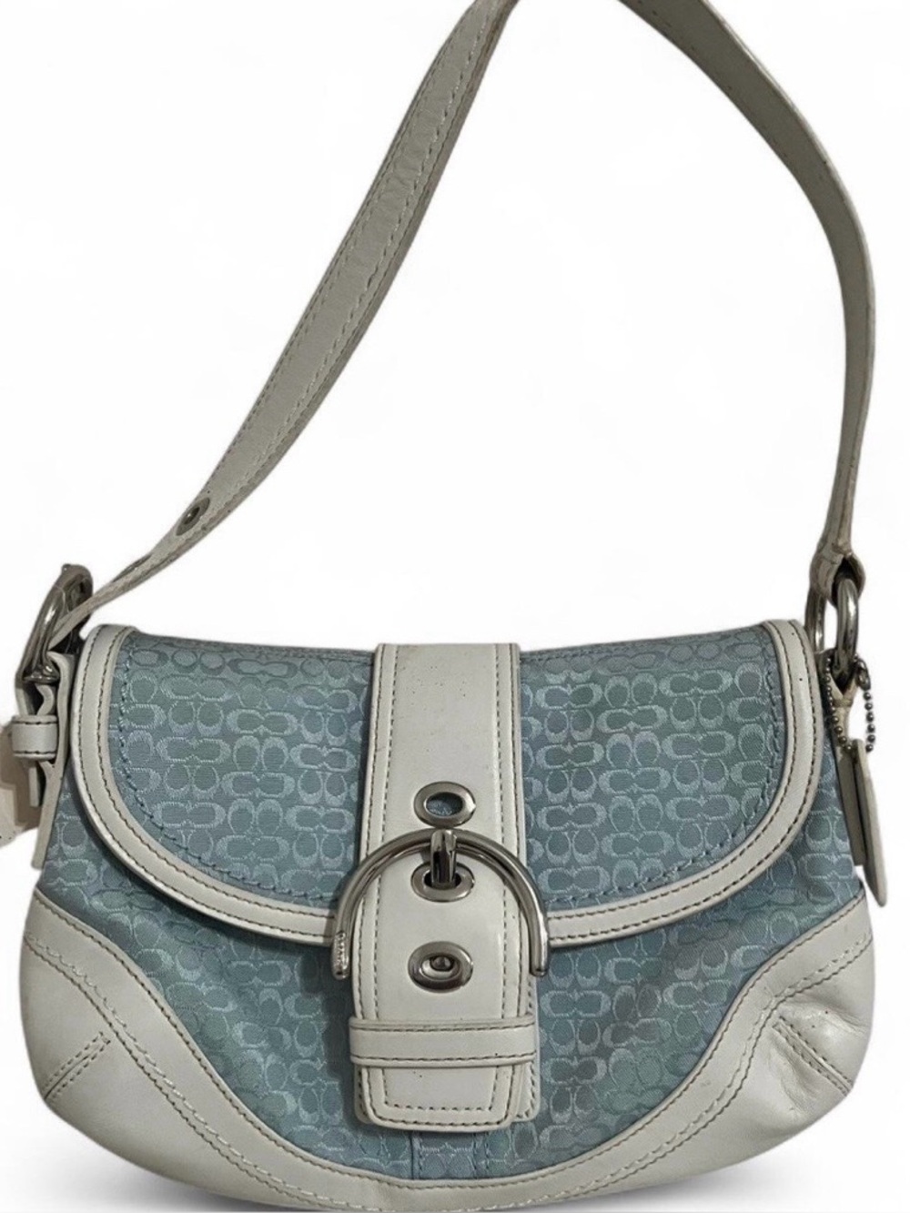 Vintage Coach Soho mini signature shoulder bag blue white Y2K